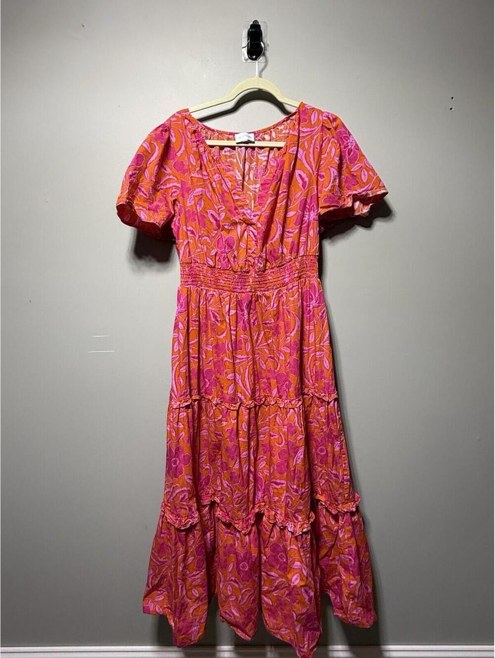 Sugarlips Rea Floral Palmer Poplin Tiered Maxi Dress 2X Beach Resortwear